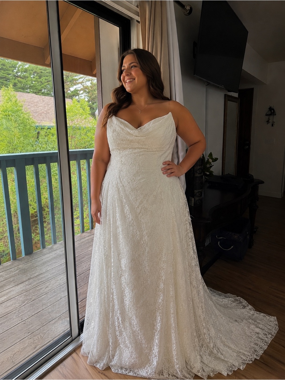 David's Bridal White Lace A-Line Bridal Gown